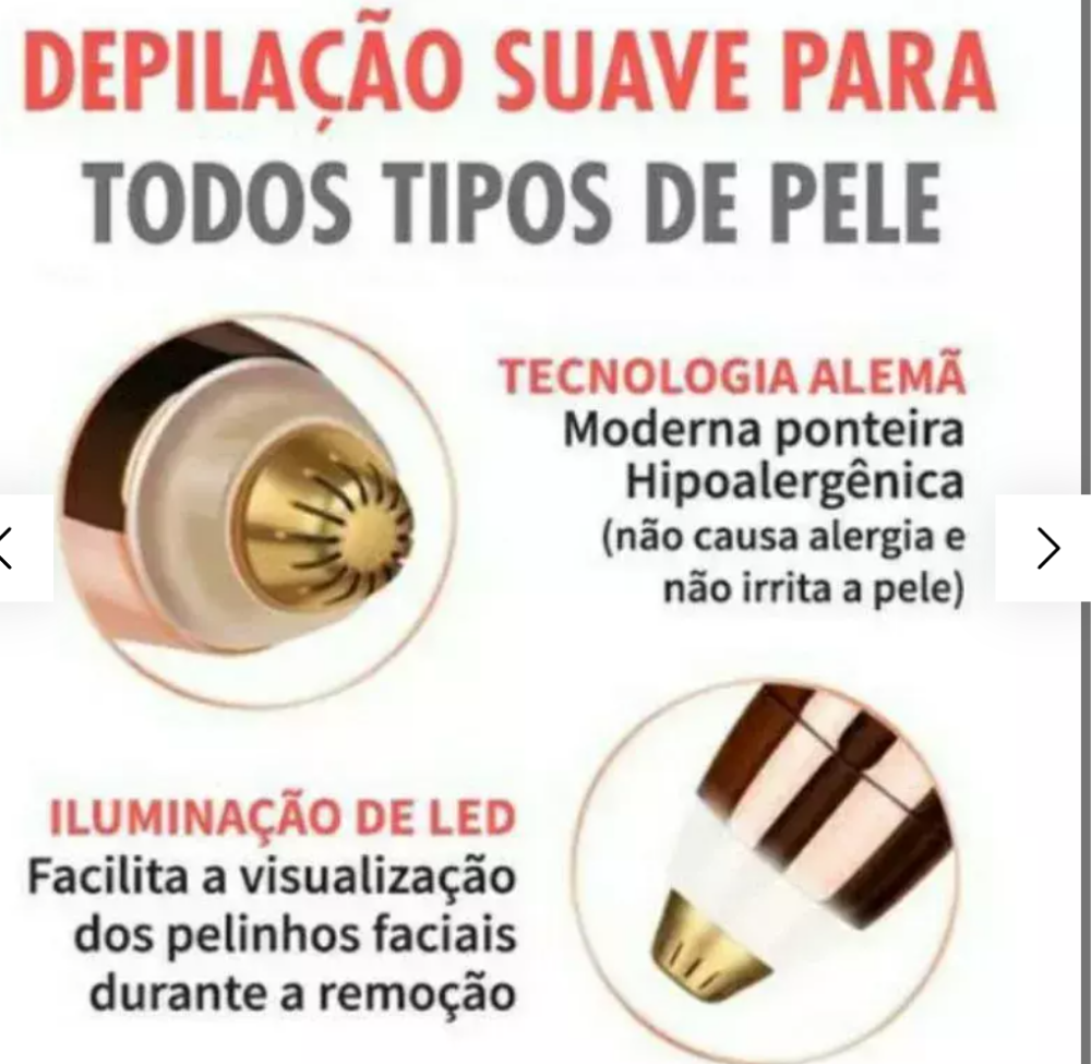 Caneta Depiladora de sobrancelha, buço e barba portátil e recarregável