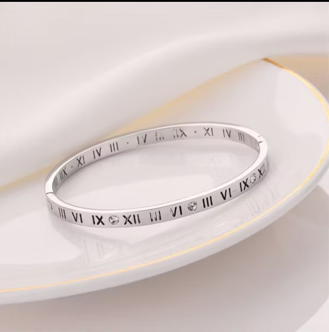 Bracelete aço inoxidável algarismos romanos