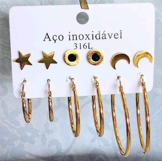 Cartela 6 pares em aço